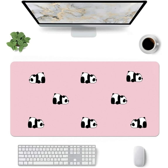 Kawaii Single Panda Pattern Mouse Pad,Desk Mat,Game Mat,Makeup Table Mat,Varied Use Mat for Office/Home/Study Girls Boys(31.5''''X15.7'''''',Pink&Single Panda)