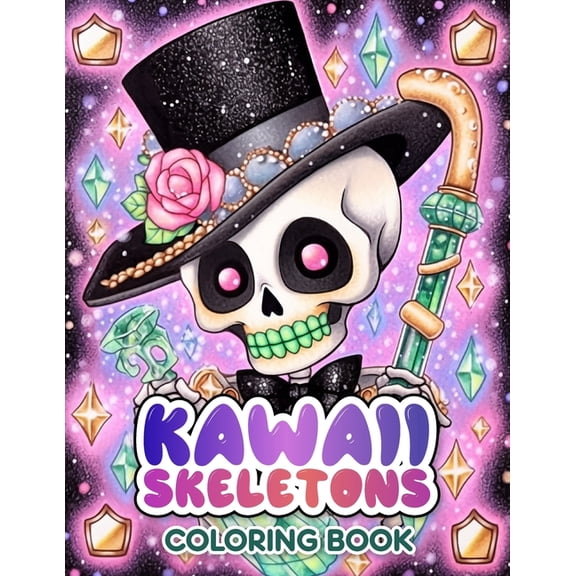 Kawaii Skeletons Coloring Book: Cute Bones and Silly Scenes for Adult Relaxation, (Paperback)