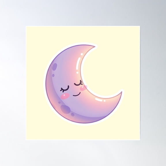 Kawaii Sleeping Moon | Dreamy Pastel Aesthetic Poster Wall Art, Modern Wall Decor, 16x16 UNFRAMED