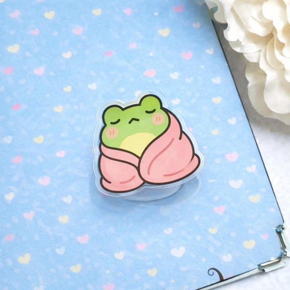 Kawaii Sleepy Frog MagSafe Phone Grip: Cute Green Frog Magnetic Phone Holder, Cozy Vibes Pet Aesthetic Pastel Gift, Phone or Popgrip