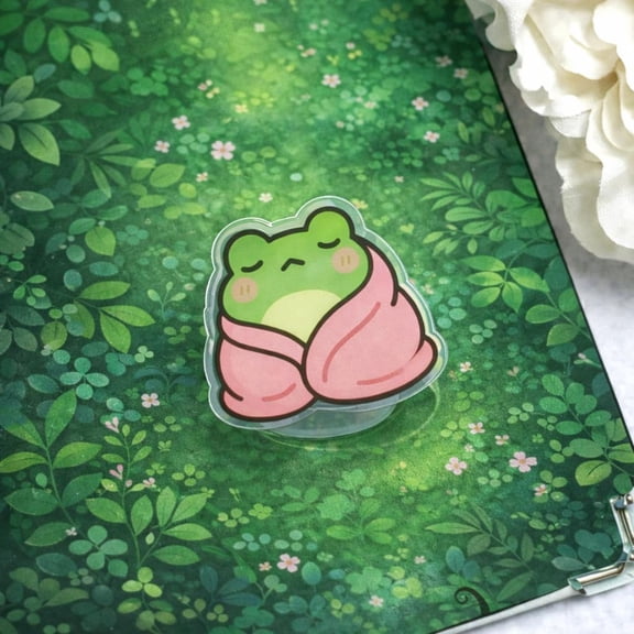 Kawaii Sleepy Frog MagSafe Phone Grip: Cute Green Frog Magnetic Phone Holder, Cozy Vibes Pet Aesthetic Pastel Gift, Phone or grip