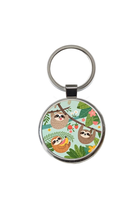 Kawaii Sloths Metal Round Keychain
