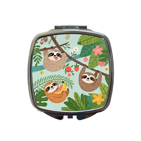 Kawaii Sloths Travel Makeup Handbag Purse Small Pocket Compact Mirror