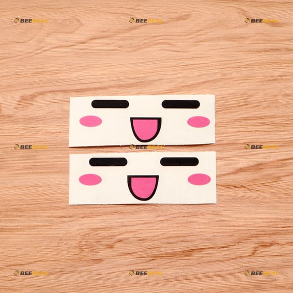 Kawaii Smile Face Pink Car Side Mirror Sticker Decal Vinyl Happy Emoticon Anime Chibi Wink - 2 Pack Reflective 5" - For Car Boat Laptop Cup