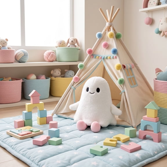 Kawaii Smiling Ghost Stuffed Pillow, Fluffy Halloween Accent Pillow, Autumn Harvest Bedroom Sofa Decoration, Non Candy Goodie Bag Fillers Halloween Present for Children
