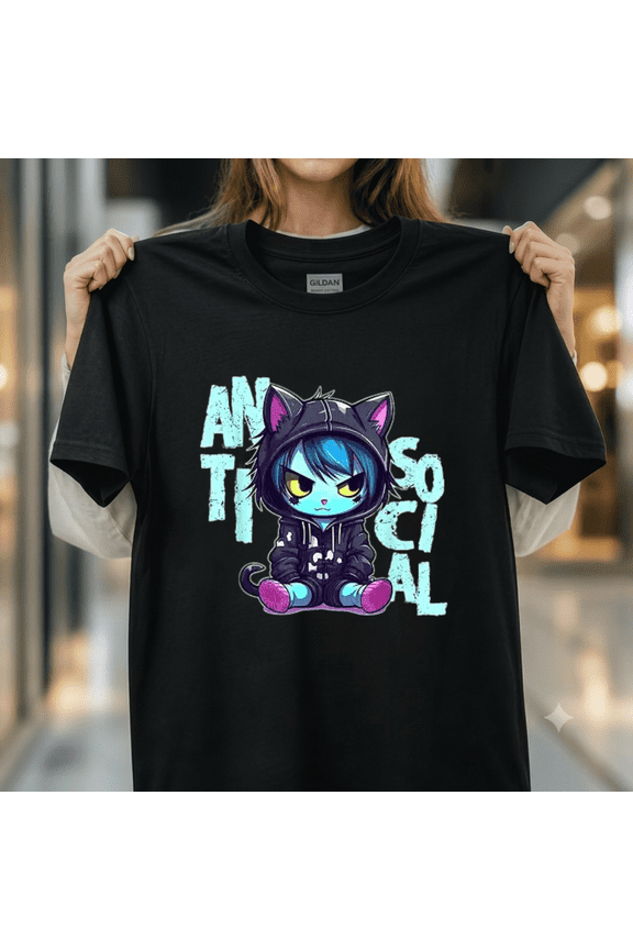 Kawaii Socially Awkward Emo Cat Pastel Goth Menhera Anime Top Unisex T-Shirt, up to size 5XL