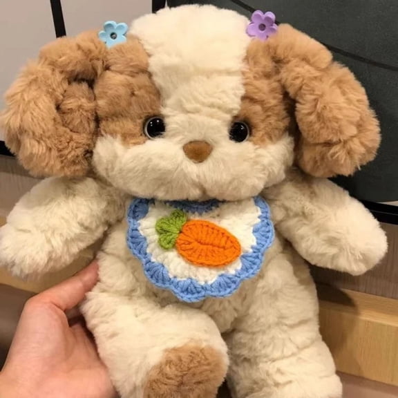 Kawaii Soft Dog Plush Stuffed Animal With Bib Knit Dog Comfortable Quality Soft Stuffed Animal Accompany Boy And Girl Sleep