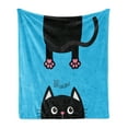 thumbnail image 1 of Kawaii Soft Flannel Fleece Blanket, Kawaii Style Hanging Fat Cat Body with Paws and Round Kitten Pet Face Cartoon, Cozy Plush for Indoor and Outdoor Use, 50" x 70", Black Pink Blue, by Ambesonne, 1 of 5