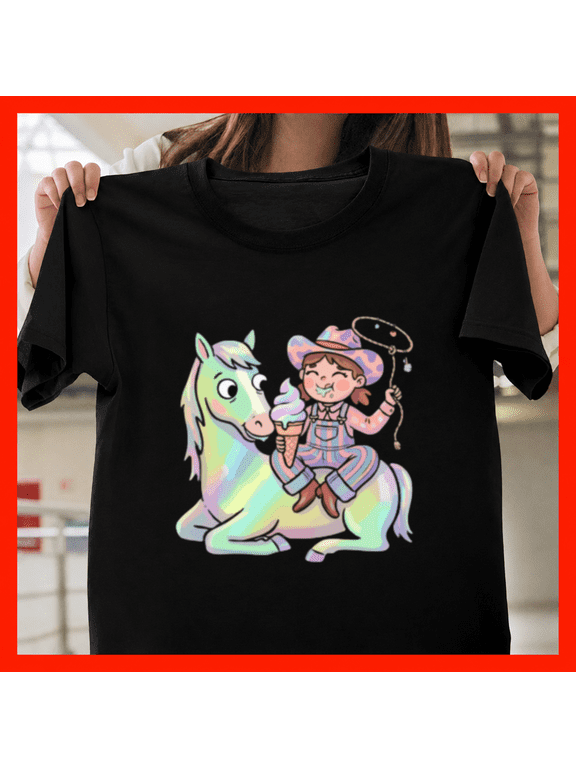 Kawaii Space Cowgirl Holographic Pony Pastel Galactic Fun Unisex T-Shirt, S-3XL