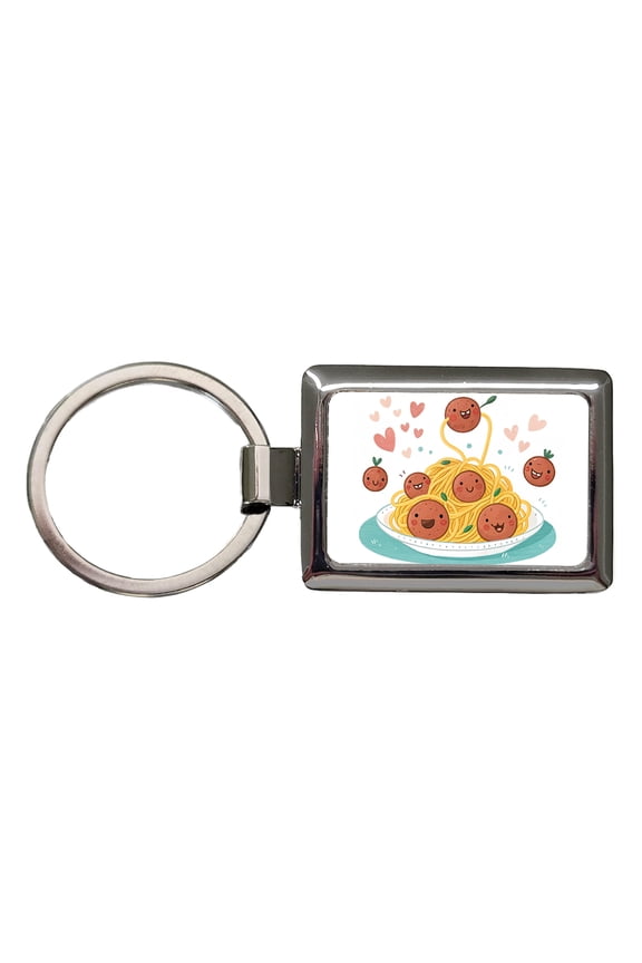 Kawaii Spaghetti And Meatballs Pasta Metal Rectangle Keychain