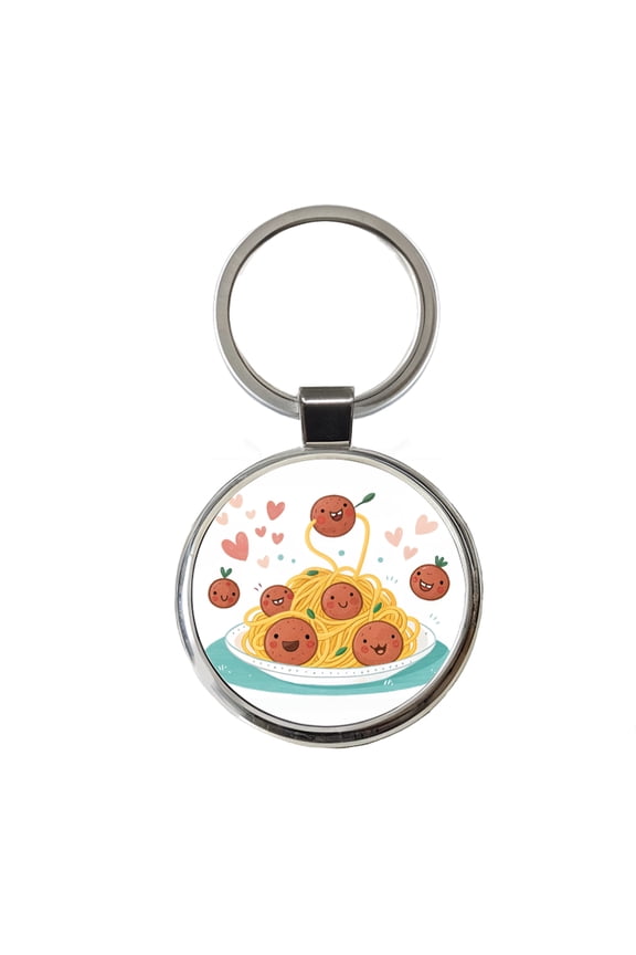 Kawaii Spaghetti And Meatballs Pasta Metal Round Keychain