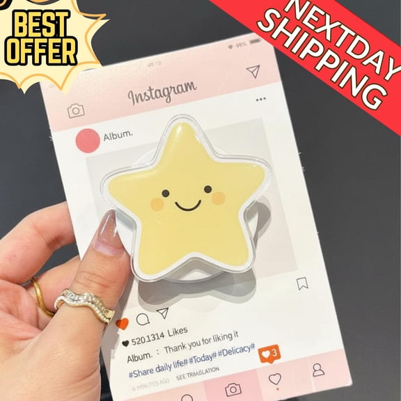 Kawaii Star Phone, Cute Yellow Star, Adorable Star Phone Phone Grip, Everyday Style Phone Holder, E-Reader Accessory
