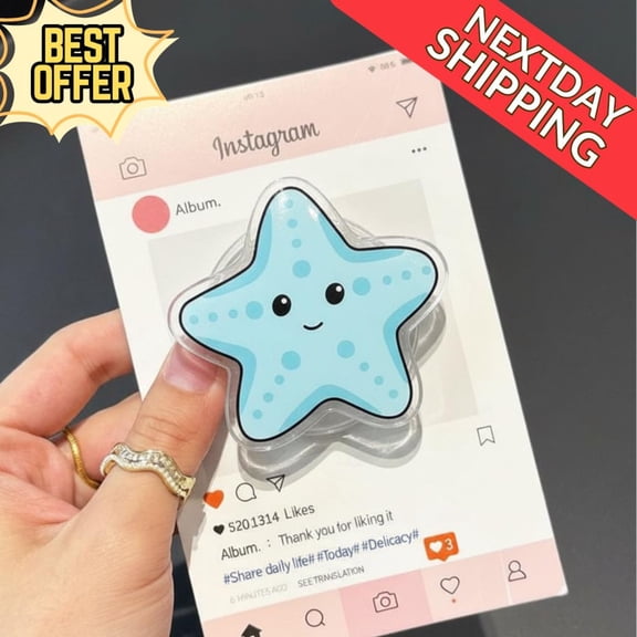 Kawaii Starfish Magnetic Phone Grip Cute Blue Starfish MagSafe Phone Stand, Adorable Ocean Accessory for Teens & Sea Life Lovers