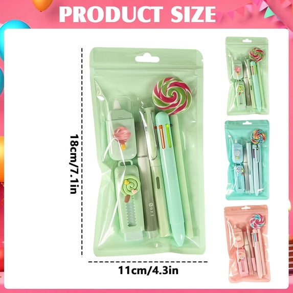 Kawaii Stationery Kit with Correction Tape Cutter Highlighter Gel Pen Eraser Office Supplies