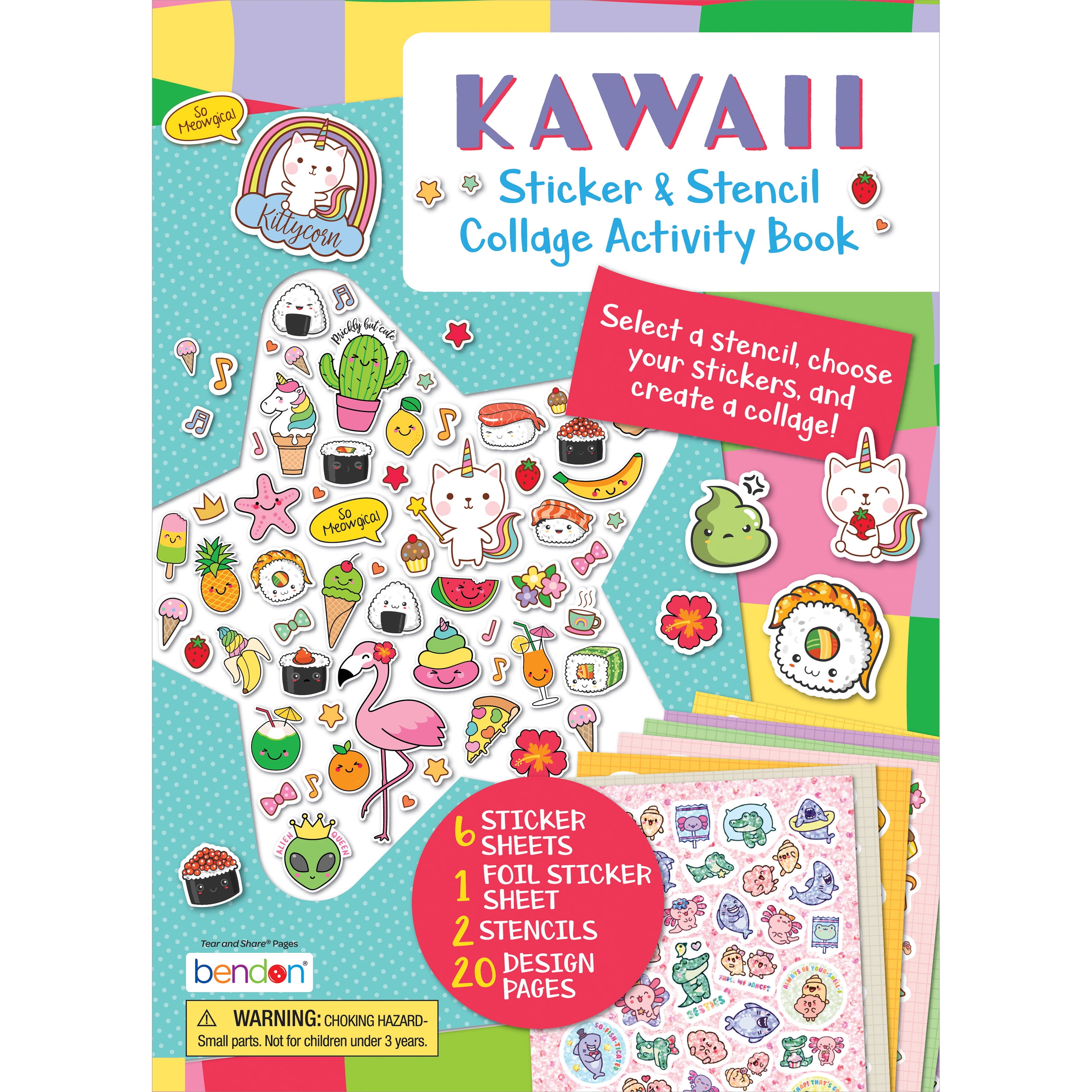 Kawaii Sticker and Stencil 20-page Picture Activity Book, by