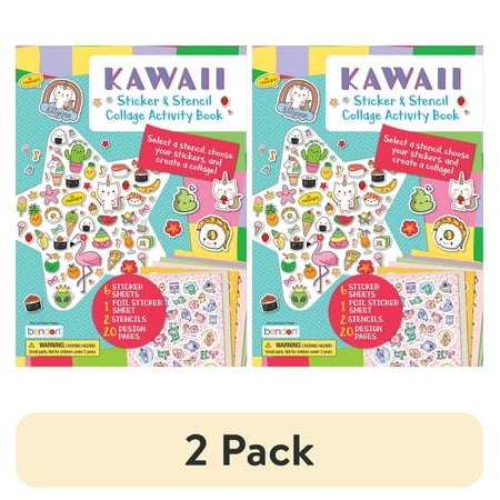 (2 pack) Kawaii Sticker and Stencil 20-page Picture Activity Book, by Bendon, Paperback