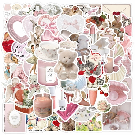 Kawaii Stickers Pink Stickers Coquette Aesthetic Vinyl Waterproof Cute Decals for Girls  Fun Sticker Pack for Water Bottles Laptops Phones Guitars Skateboards and More (60 Pcs)