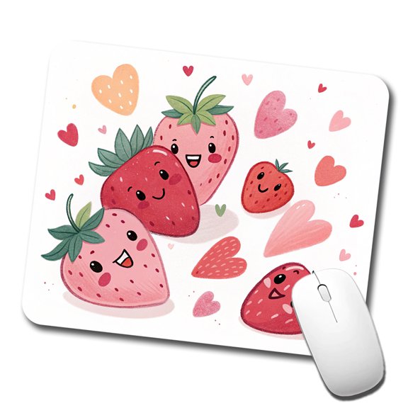 Kawaii Strawberries Hearts Mouse Pad Low Profile Gaming Mat