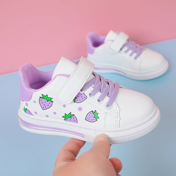 Kawaii Strawberries White Sneakers Kids Girls Lightweight Running Shoe Fashion Casual Flats Walking Shoes