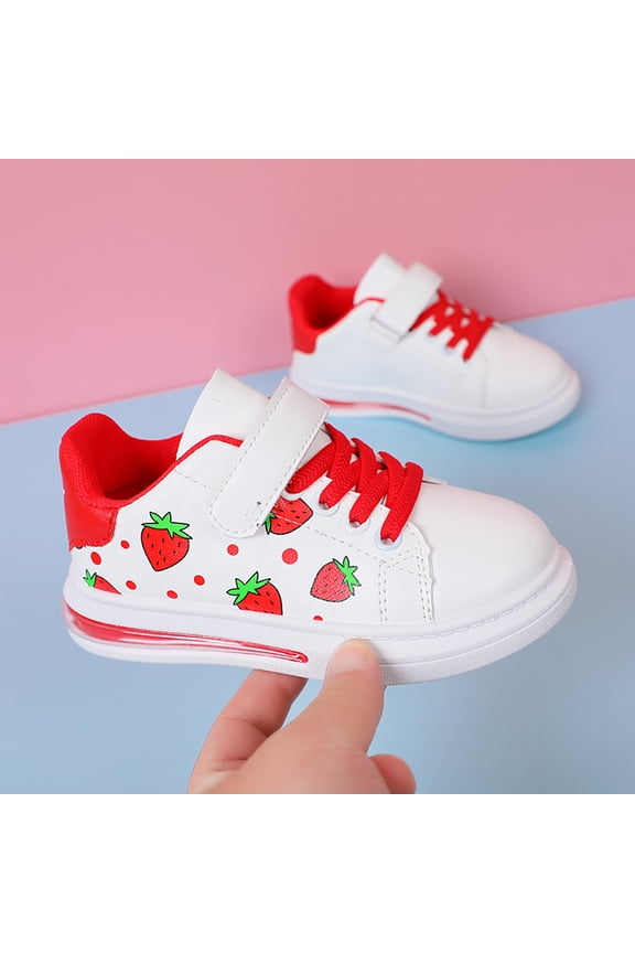 Strawberries White Sneakers Kids Girls Lightweight Running Shoe Fashion Casual Flats Walking Shoes