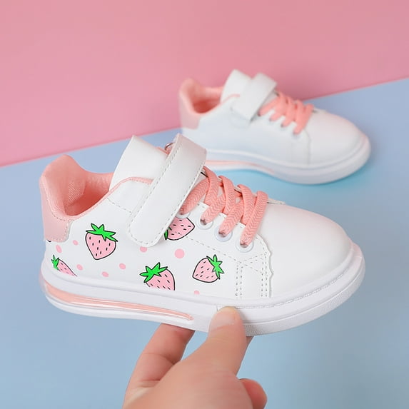 Kawaii Strawberries White Sneakers Kids Girls Lightweight Running Shoe Fashion Casual Flats Walking Shoes