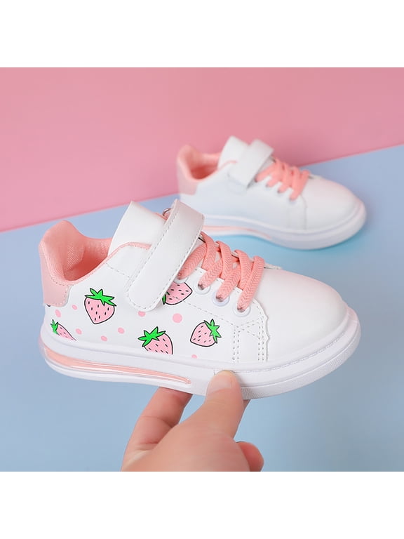 Kawaii Strawberries White Sneakers Kids Girls Lightweight Running Shoe Fashion Casual Flats Walking Shoes