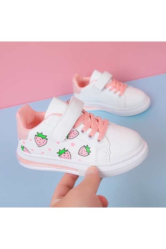 Strawberries White Sneakers Kids Girls Lightweight Running Shoe Fashion Casual Flats Walking Shoes