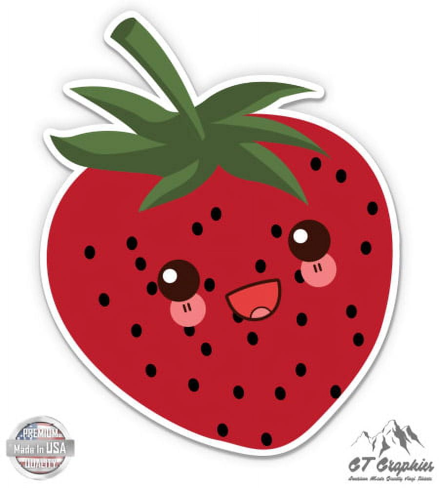 Kawaii Strawberry Cute - 5" Vinyl Sticker - For Car Laptop I-Pad ...