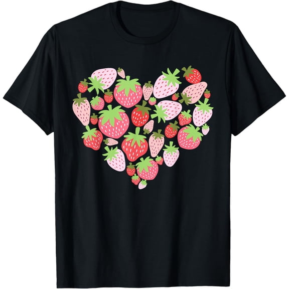 Kawaii Strawberry Heart Cottagecore Aesthetic Strawberries T-Shirt
