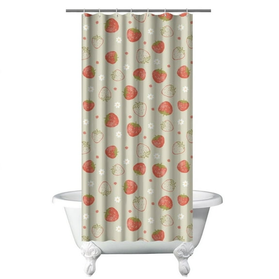 Kawaii Strawberry Lover Shower Curtain Red Berry Flowers Waterproof Quick-Dry Bathroom Curtain Set with 12 Hooks 36x72 Inches