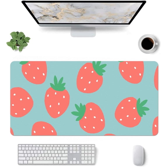 Kawaii Strawberry Pattern Mouse Pad,Desk Mat,Game Mat,Makeup Table Mat,Varied Use Mat for Office/Home/Study Girls Boys(31.5''''X15.7'''''',Blue&Strawberry)