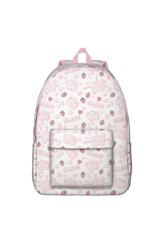 Kawaii Strawberry Pattern School Backpack, Fresh Red Berry Print Lightweight Casual Daypack for School and Outdoor Activities