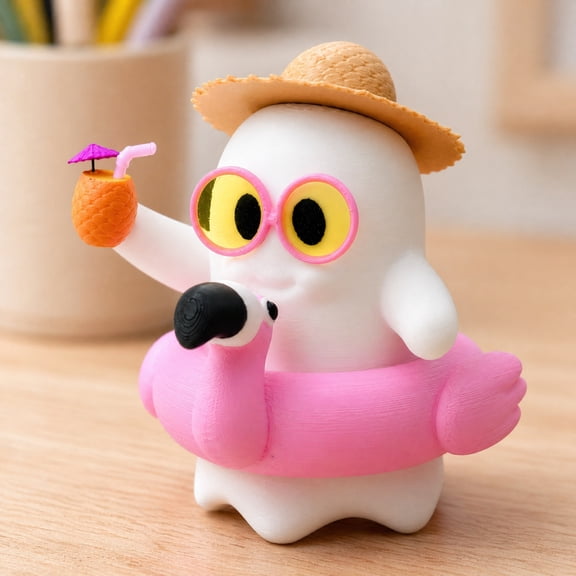 Kawaii Style 3D Printed Ghost Figurine, 2 Inch Summerween Beach Banshee Statue, Fun Spooky Decor for Halloween & Summer Festival, Mini Table Ornament & Keepsake Gift
