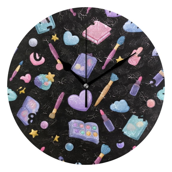 Kawaii Style Makeup Pattern Wall Clock 10in Round Artistic Oil Painting Home Decor Desk Table Clock