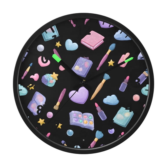 Kawaii Style Makeup Pattern Wall Clock 12 Inch Voice Activated Night Light Silent Non Ticking