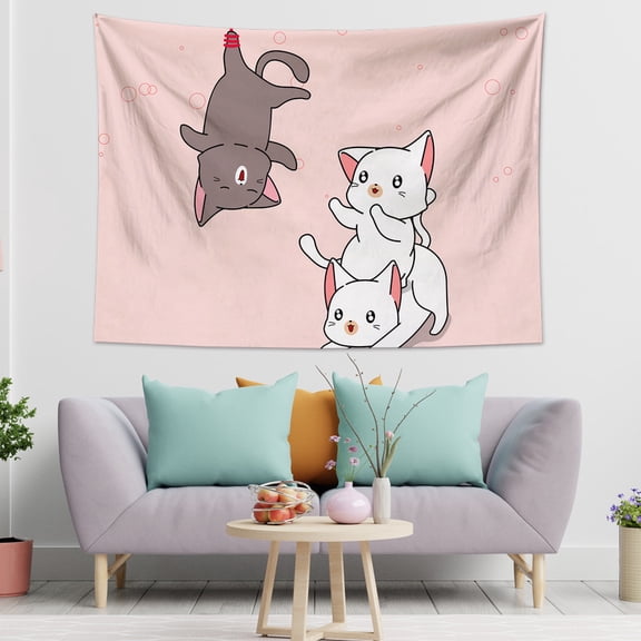 Kawaii Style Tapestry modern Minimalism cute kitten pattern Tapestry Wall Hanging Decor for Living Room Bedroom dorm graduation Decor