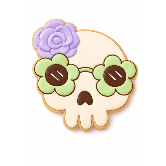 Kawaii Sugar Skull Cookie Cutter & Stamp – Floral Sunglasses Fiesta Cookie Cutter
