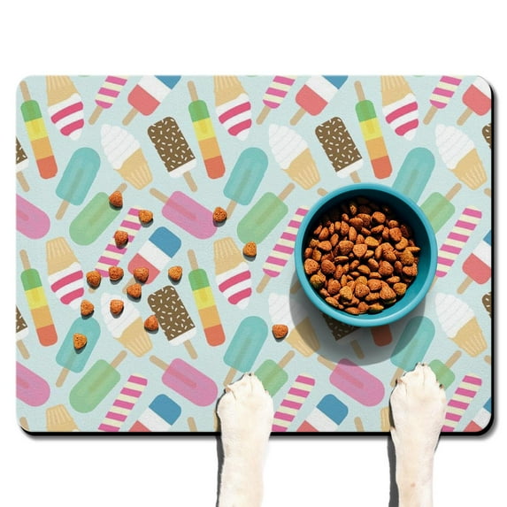 Kawaii Sweet Treats Dog Mat - Waterproof Anti-Mess Placemat with Hand Drawn Candy Pattern, Large Size for Food & Water Bowls (Easy Clean)