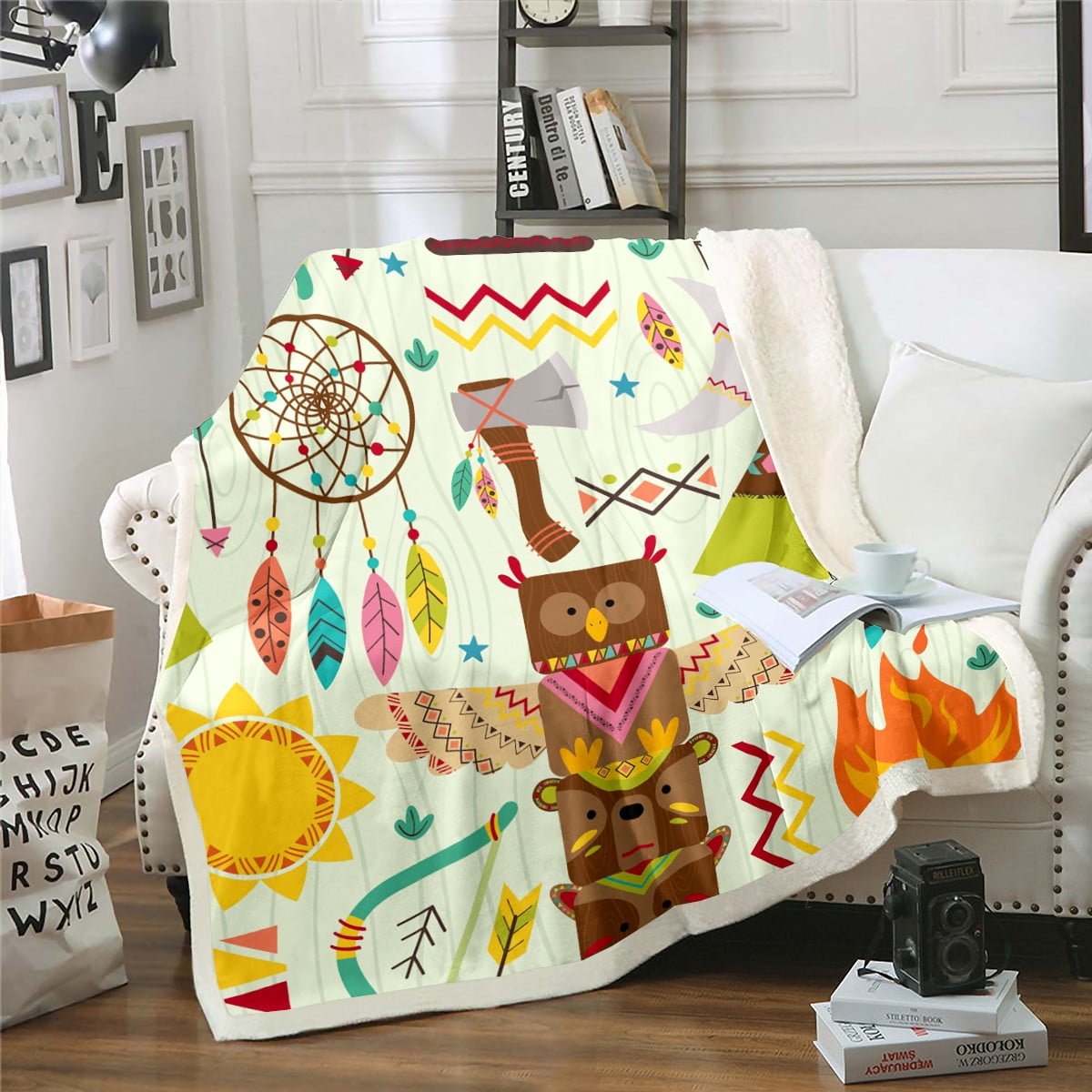 Kawaii Throw Blanket Bohemian Indian Tent Blanket 50"x60",African Owl