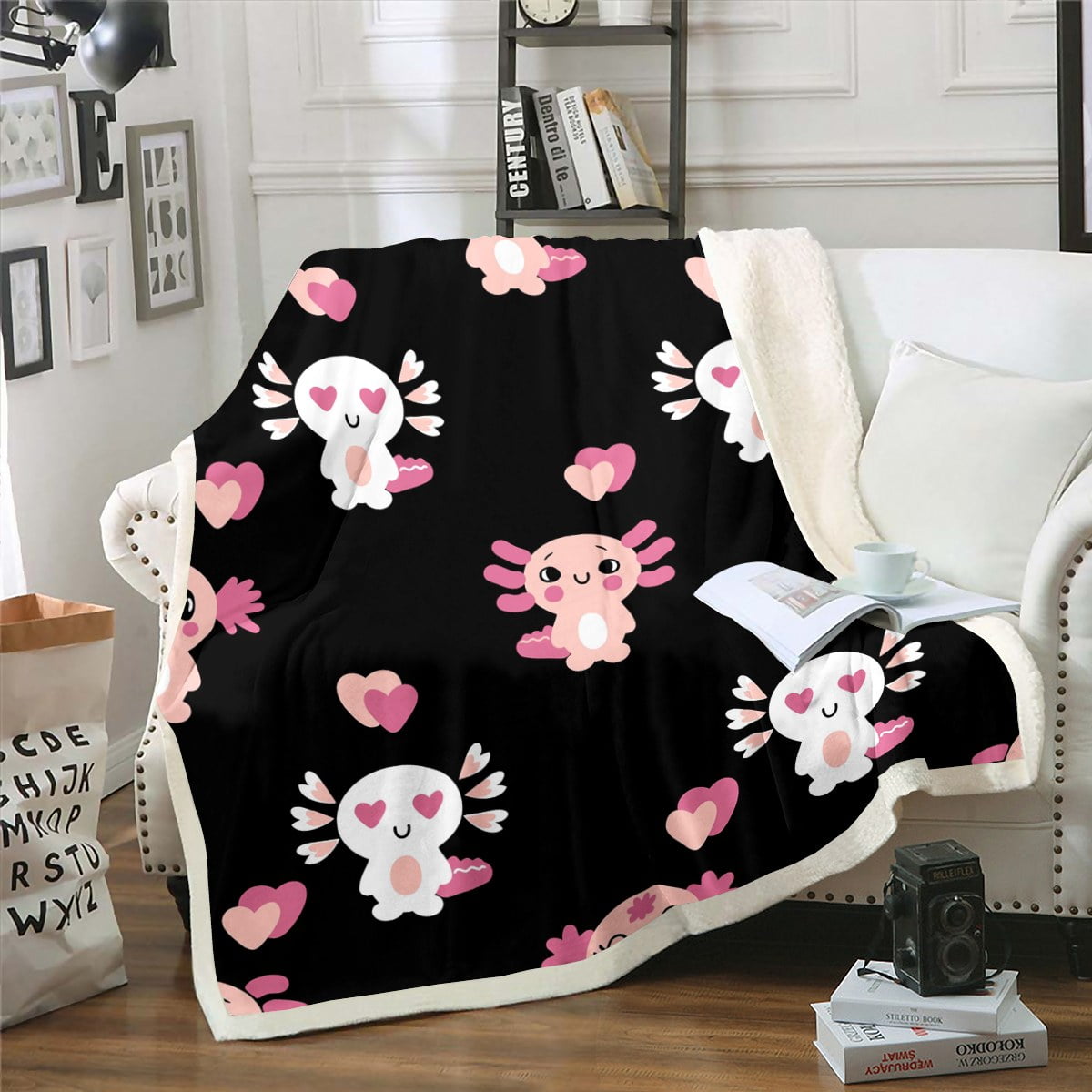 Kawaii Throw Blanket for Girls Boys,Axolotl Fleece Blanket Cartoon Wild