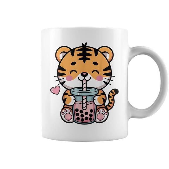 Kawaii Tiger Boba Tea Anime Japanese Bubble Tea Lover Girls Coffee Mugs