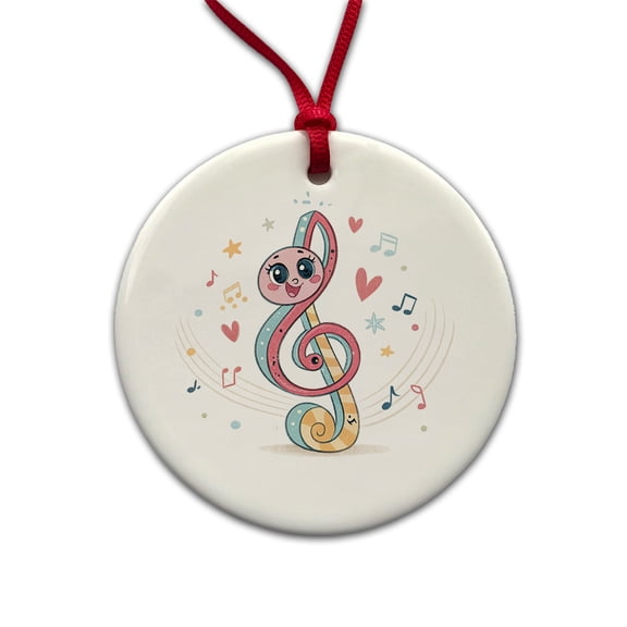 Kawaii Treble Clef Music Christmas Tree Holiday Round Ceramic Ornament