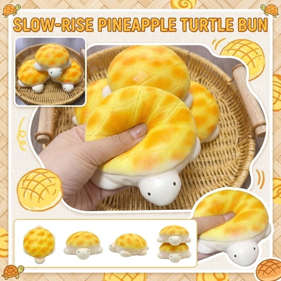 Kawaii Turtle Pineapple Bun Squishy Toys, Realistic Simulated Bread Squeeze Toys Stress Relief, Soft Slow Rising Bakery Pastry Fidget Toys