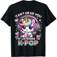 thumbnail image 1 of Kawaii Unicorn Can’t Hear You I’m Listening to K-Pop Cute Kids Adults Unisex T-Shirt, up to size 5XL, 1 of 2