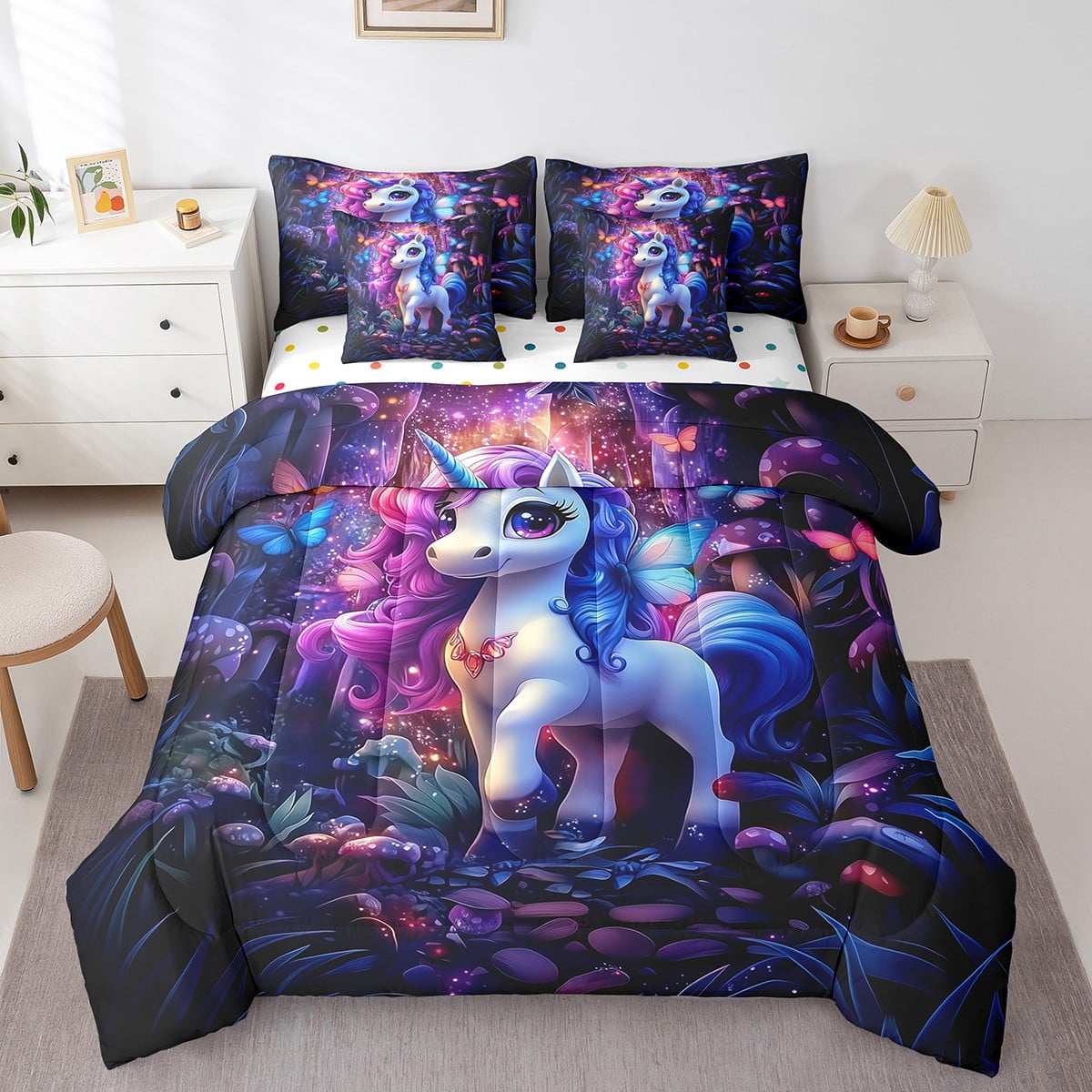 Feelyou Galaxy Unicorn Cat Comforter Set – Twin Size Kids Bedding With Stars & Rainbows - View #8