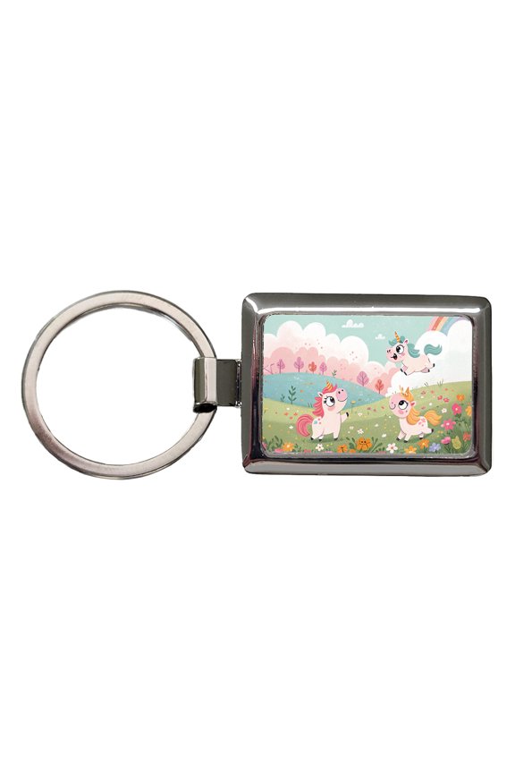 Kawaii Unicorns Metal Rectangle Keychain