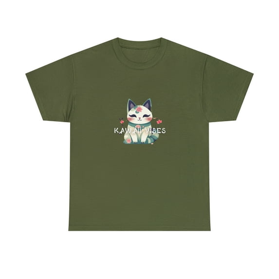 Kawaii Vibe Unisex Heavy Cotton Tee Cute Kitty TShirt