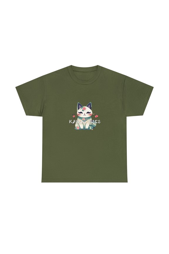 Kawaii Vibe Unisex Heavy Cotton Tee Cute Kitty TShirt