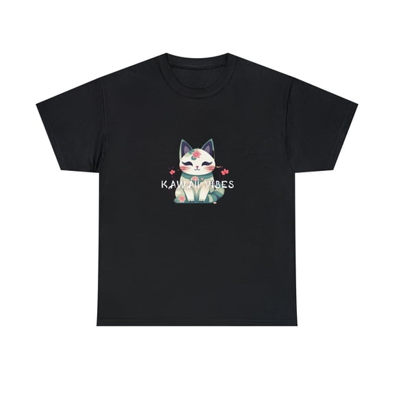 Kawaii Vibe Unisex Heavy Cotton Tee Cute Kitty TShirt