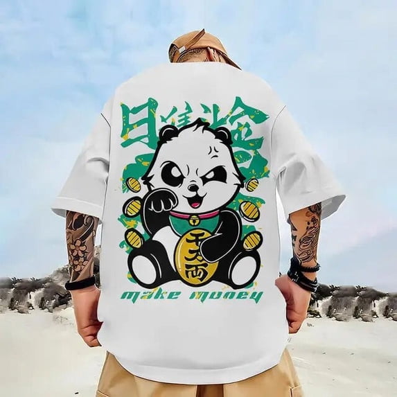 Kawaii Vintage Anime panda Print T Shirt Funny Men Summer Casual Short Sleeve Tshirts Male plus size Tops ropa y2k hombre Tees